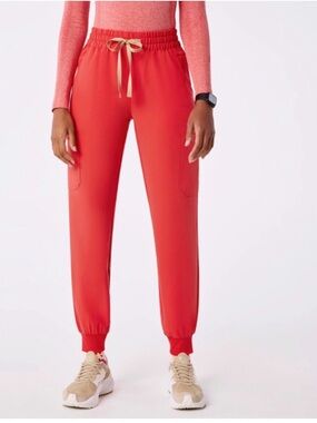 Figs Coral-Red Drawstring Jogger Pants